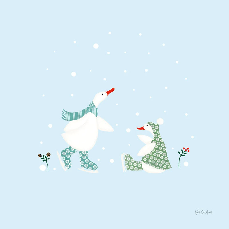 Ducks in the Snow V by Yvette St. Amant. SKU 97318a. Archival Giclee Fine art print for wall decor.