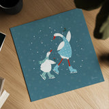 Ducks in the Snow VIII by Yvette St. Amant. Shown as a detailed flat fine art print, highlighting archival giclee quality. Available as an archival giclee rolled canvas, fine art paper, or poster print. SKU 97321a.