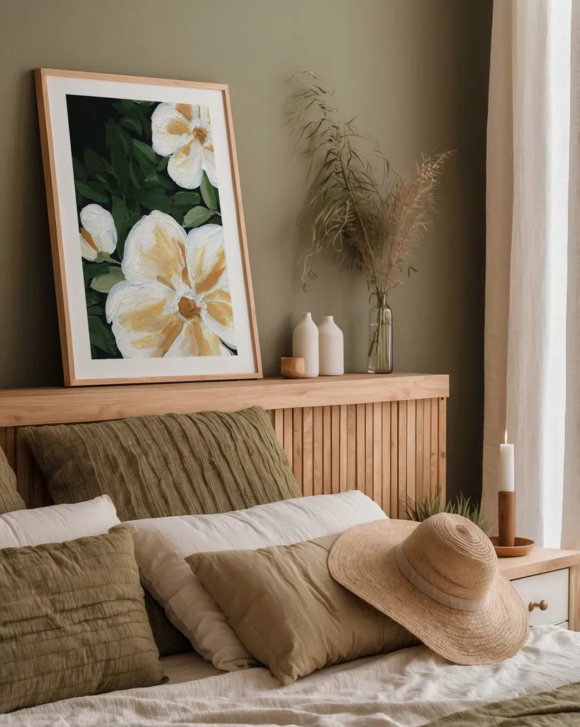 Enchanted Florals II by Yvette St. Amant. shown as a paper print in a natural frame. Available as a archival giclee rolled canvas, fine art paper, or poster print. SKU 88738h.