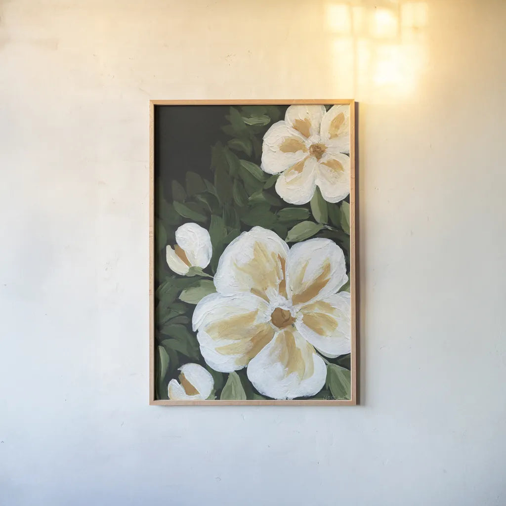 Enchanted Florals II by Yvette St. Amant. shown as a paper print in a natural frame. Available as a archival giclee rolled canvas, fine art paper, or poster print. SKU 88738h.