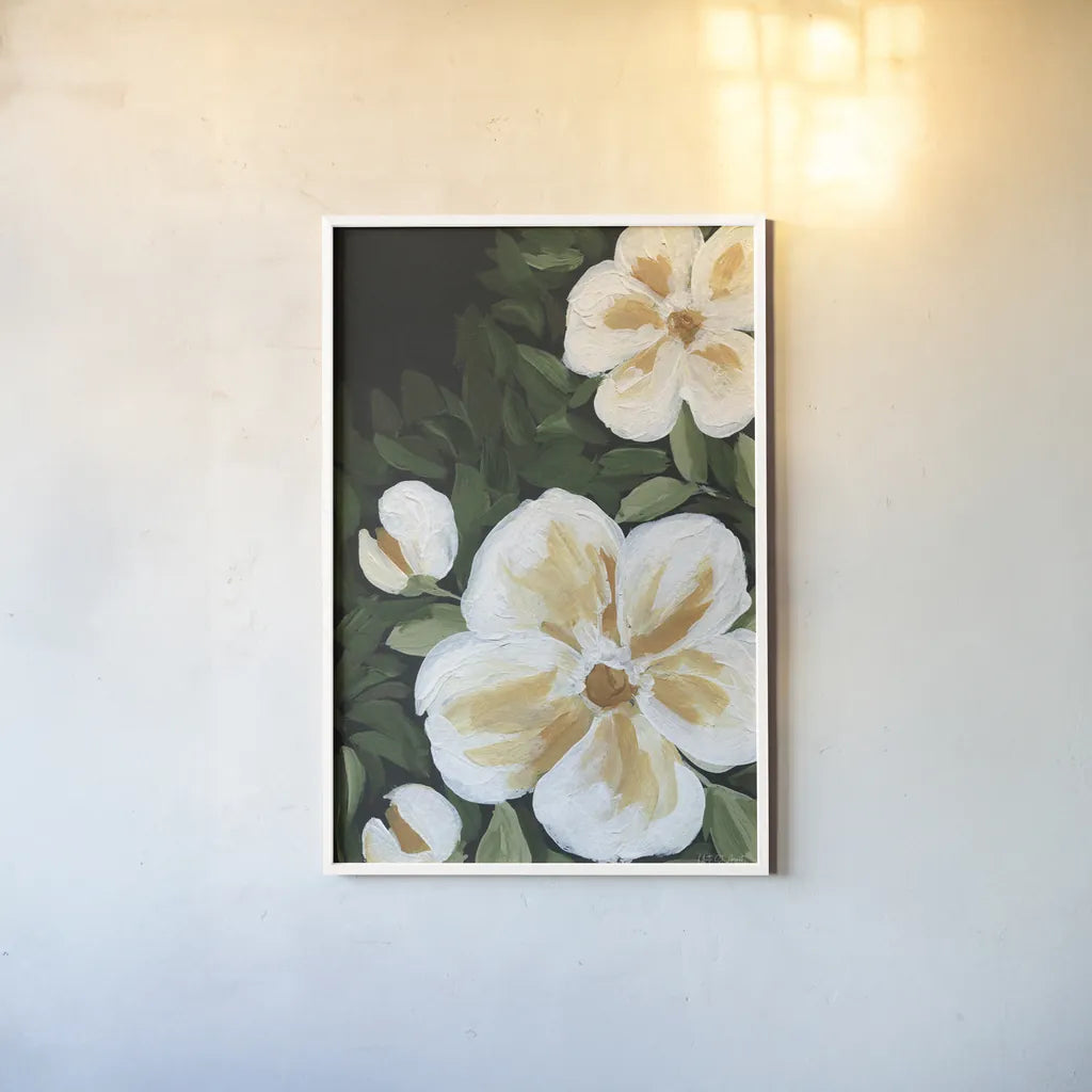 Enchanted Florals II by Yvette St. Amant. shown as a paper print in a white frame. Available as a archival giclee rolled canvas, fine art paper, or poster print. SKU 88738h.