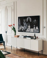 Enchantment XIV by Yvette St. Amant. shown as a framed stretched canvas in a living room above a console. Available as a archival giclee rolled canvas, fine art paper, or poster print. SKU 102732i.