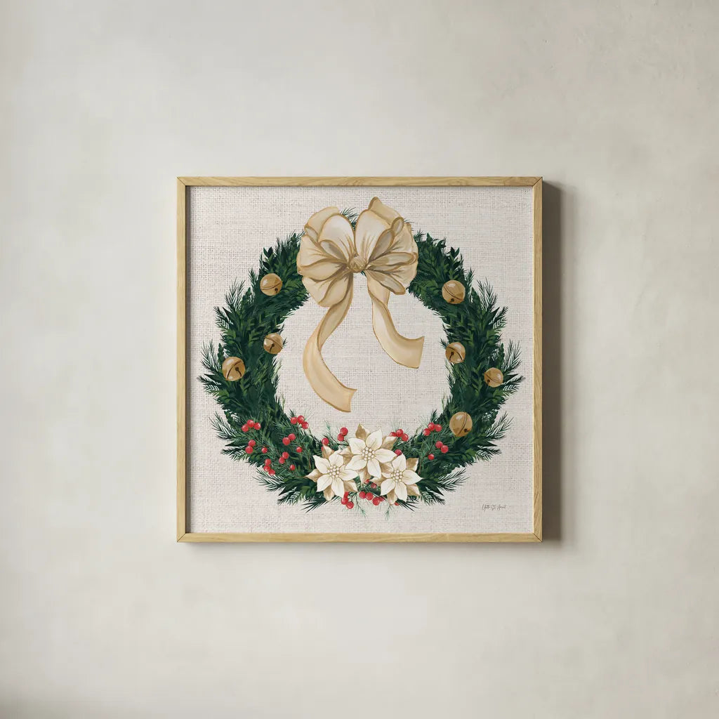 Evergreen Christmas IV by Yvette St. Amant. Shown in a natural wood glass frame for a timeless modern aesthetic. Available as an archival giclee rolled canvas, fine art paper, or poster print. SKU 96558a.