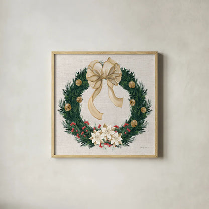 Evergreen Christmas IV by Yvette St. Amant. Shown in a natural wood glass frame for a timeless modern aesthetic. Available as an archival giclee rolled canvas, fine art paper, or poster print. SKU 96558a.