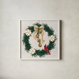 Evergreen Christmas V by Yvette St. Amant. Shown in a crisp white glass frame for a clean and minimalist style. Available as an archival giclee rolled canvas, fine art paper, or poster print. SKU 96559a.