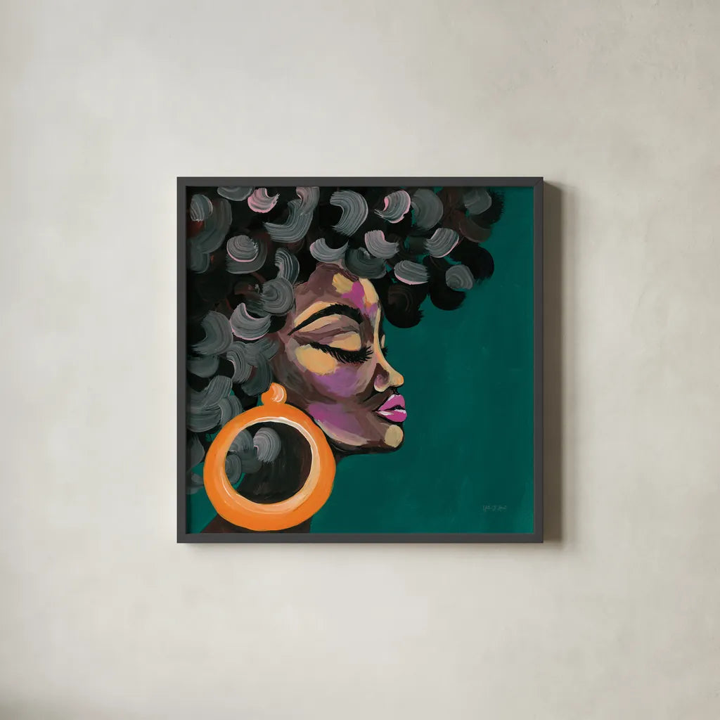 Fabulous and Glamorous II by Yvette St. Amant. Shown in a sleek black glass frame for a contemporary gallery look. Available as an archival giclee rolled canvas, fine art paper, or poster print. SKU 96178a.