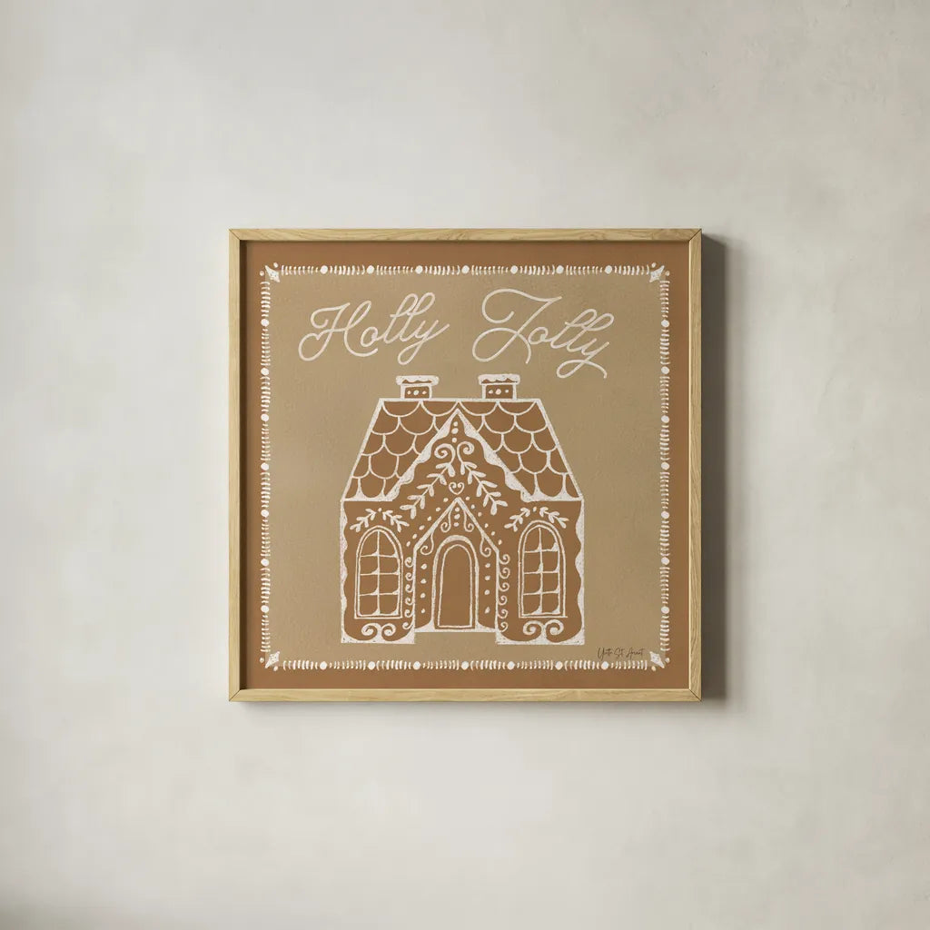 Festive Nutcrackers V by Yvette St. Amant. Shown in a natural wood glass frame for a timeless modern aesthetic. Available as an archival giclee rolled canvas, fine art paper, or poster print. SKU 89873a.