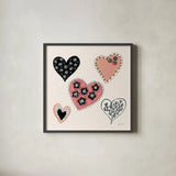 Floral Hearts by Yvette St. Amant. Shown in a sleek black glass frame for a contemporary gallery look. Available as an archival giclee rolled canvas, fine art paper, or poster print. SKU 94015a.