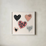 Floral Hearts by Yvette St. Amant. Shown in a crisp white glass frame for a clean and minimalist style. Available as an archival giclee rolled canvas, fine art paper, or poster print. SKU 94015a.