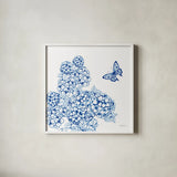 Flutter with Charm III by Yvette St. Amant. Shown in a crisp white glass frame for a clean and minimalist style. Available as an archival giclee rolled canvas, fine art paper, or poster print. SKU 99016a.