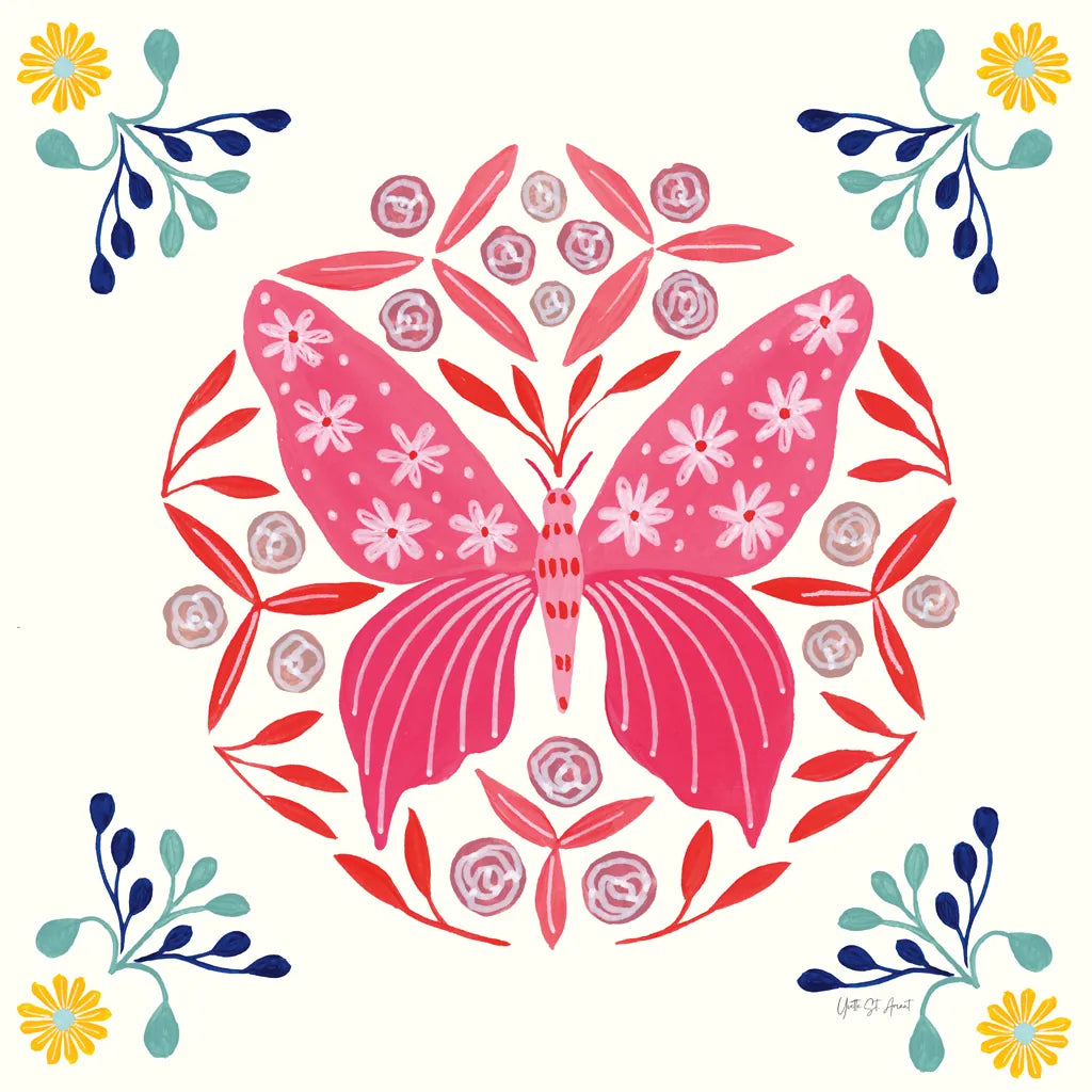 Folk Butterfly II by Yvette St. Amant. SKU 91259a. Archival Giclee Fine art print for wall decor.