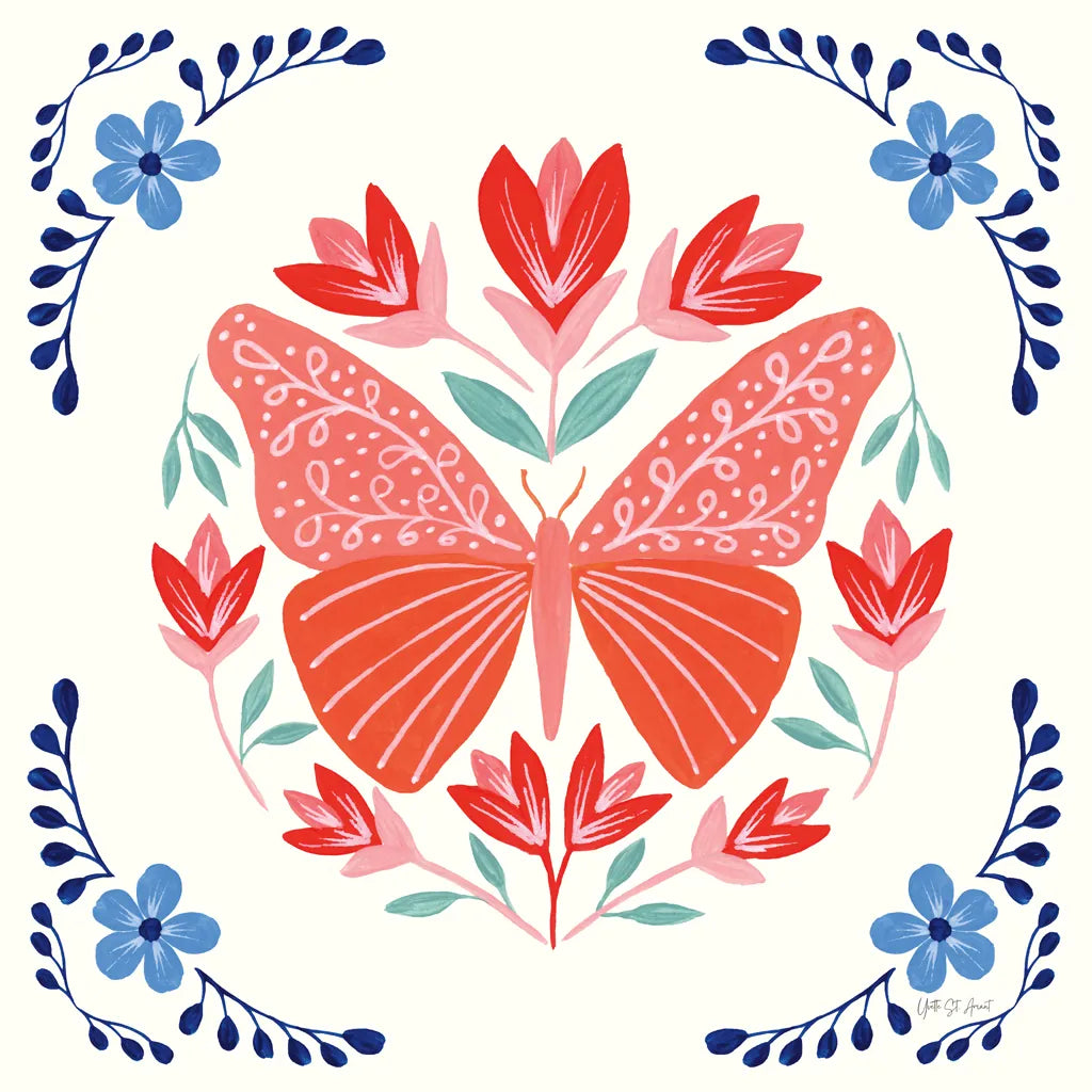 Folk Butterfly III by Yvette St. Amant. SKU 91260a. Archival Giclee Fine art print for wall decor.