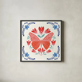 Folk Butterfly III by Yvette St. Amant. Shown in a sleek black glass frame for a contemporary gallery look. Available as an archival giclee rolled canvas, fine art paper, or poster print. SKU 91260a.
