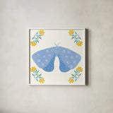 Folk Butterfly V by Yvette St. Amant. Shown in a crisp white glass frame for a clean and minimalist style. Available as an archival giclee rolled canvas, fine art paper, or poster print. SKU 92335a.