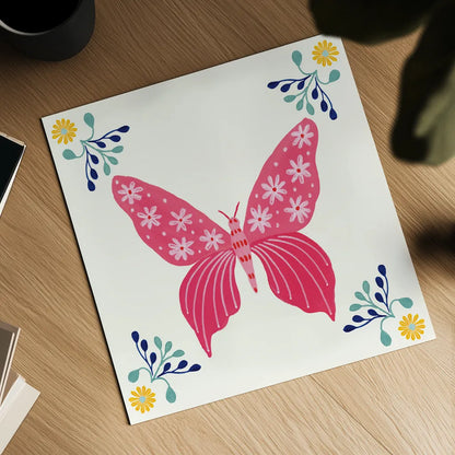 Folk Butterfly VI by Yvette St. Amant. Shown as a detailed flat fine art print, highlighting archival giclee quality. Available as an archival giclee rolled canvas, fine art paper, or poster print. SKU 92336a.