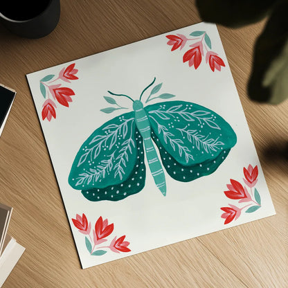 Folk Butterfly VIII by Yvette St. Amant. Shown as a detailed flat fine art print, highlighting archival giclee quality. Available as an archival giclee rolled canvas, fine art paper, or poster print. SKU 92338a.