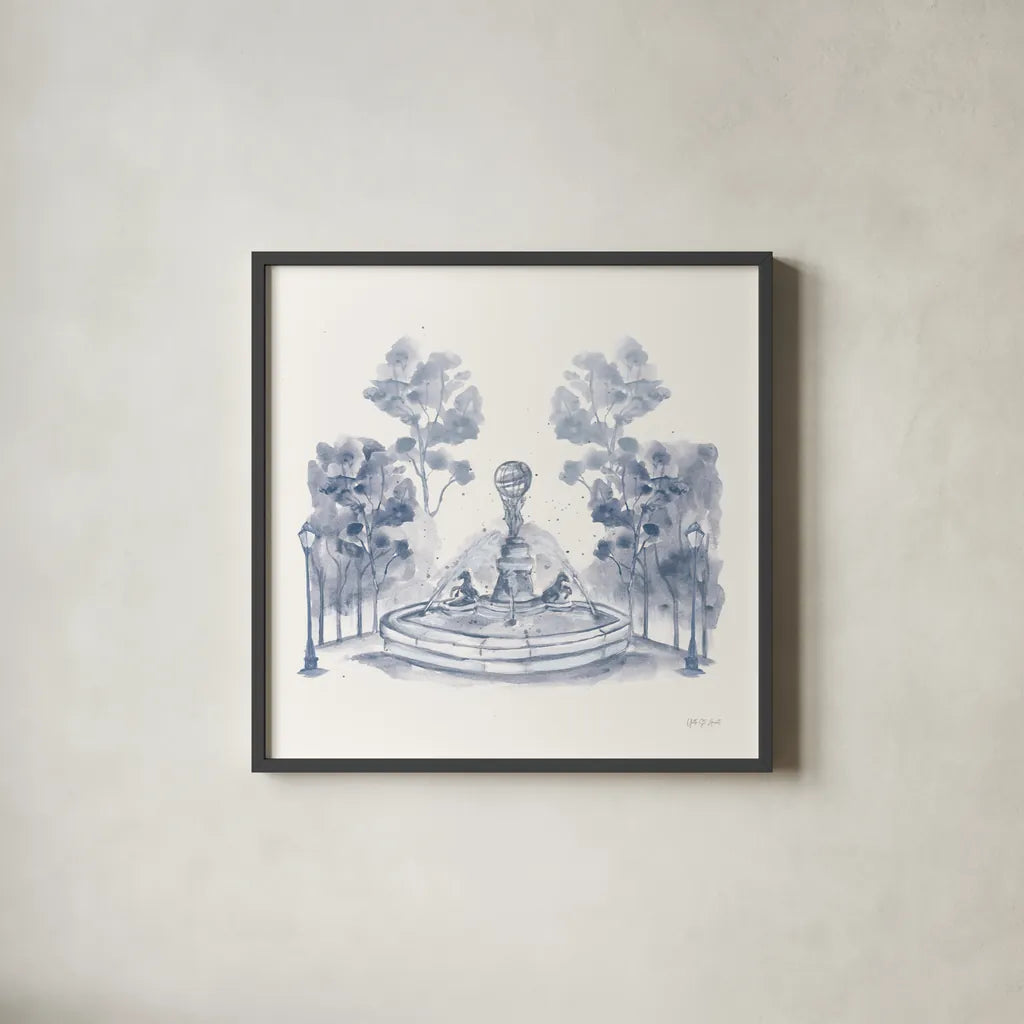 Fontaine Carpeaux by Yvette St. Amant. Shown in a sleek black glass frame for a contemporary gallery look. Available as an archival giclee rolled canvas, fine art paper, or poster print. SKU 94654a.
