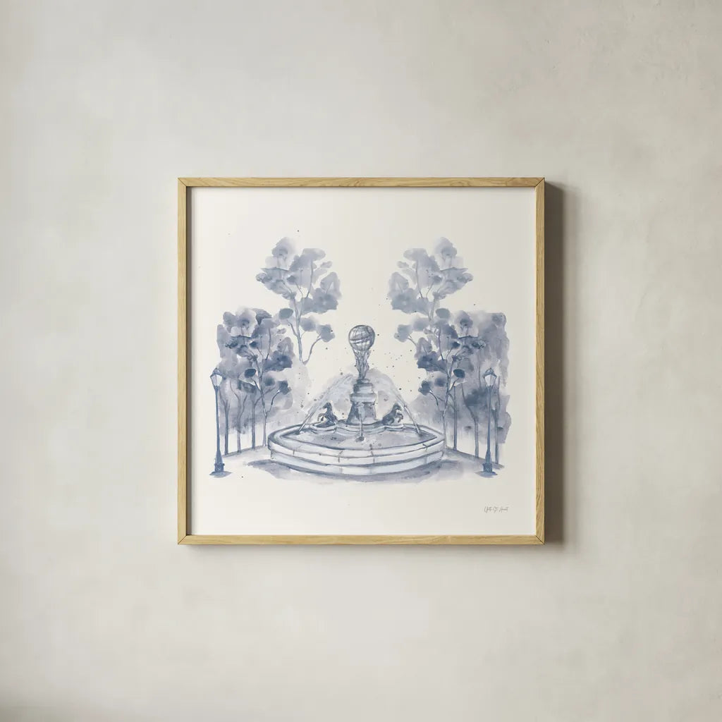 Fontaine Carpeaux by Yvette St. Amant. Shown in a natural wood glass frame for a timeless modern aesthetic. Available as an archival giclee rolled canvas, fine art paper, or poster print. SKU 94654a.