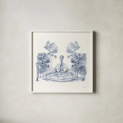 Fontaine Carpeaux by Yvette St. Amant. Shown in a crisp white glass frame for a clean and minimalist style. Available as an archival giclee rolled canvas, fine art paper, or poster print. SKU 94654a.