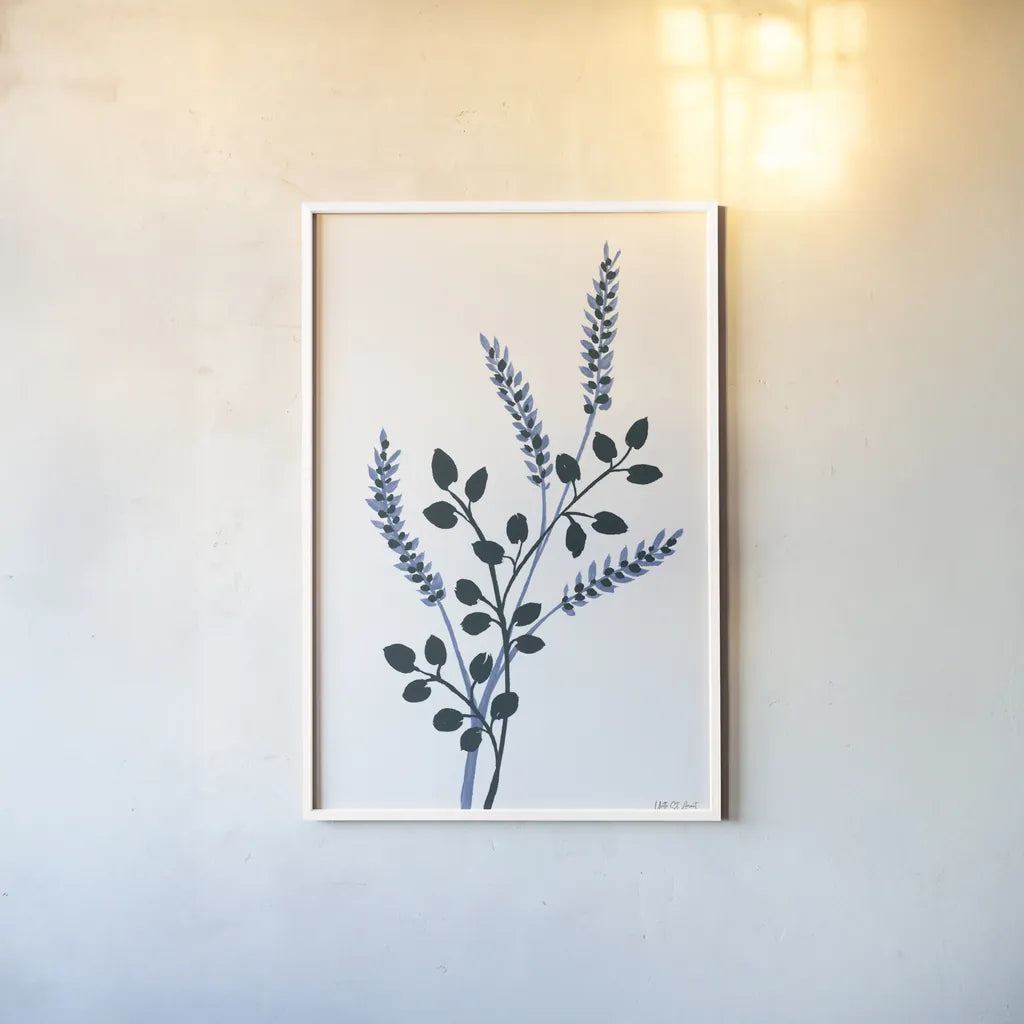 French Country Botanicals I by Yvette St. Amant. shown as a paper print in a white frame. Available as a archival giclee rolled canvas, fine art paper, or poster print. SKU 93603h.