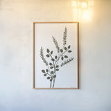 French Country Botanicals Neutral I by Yvette St. Amant. shown as a paper print in a natural frame. Available as a archival giclee rolled canvas, fine art paper, or poster print. SKU 93717h.