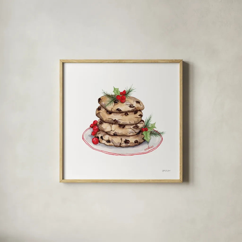 Frosted Traditions I by Yvette St. Amant. Shown in a natural wood glass frame for a timeless modern aesthetic. Available as an archival giclee rolled canvas, fine art paper, or poster print. SKU 101603a.