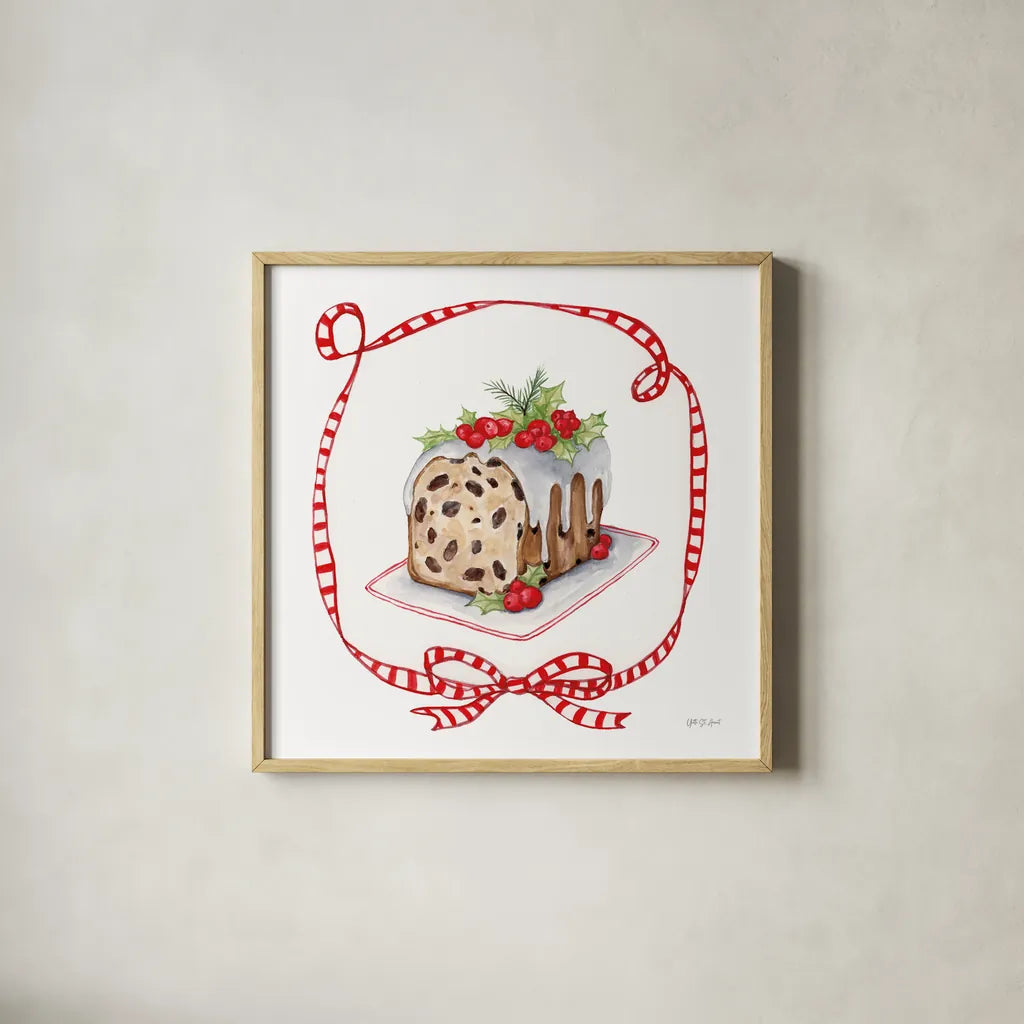 Frosted Traditions II Framed by Yvette St. Amant. Shown in a natural wood glass frame for a timeless modern aesthetic. Available as an archival giclee rolled canvas, fine art paper, or poster print. SKU 101610a.