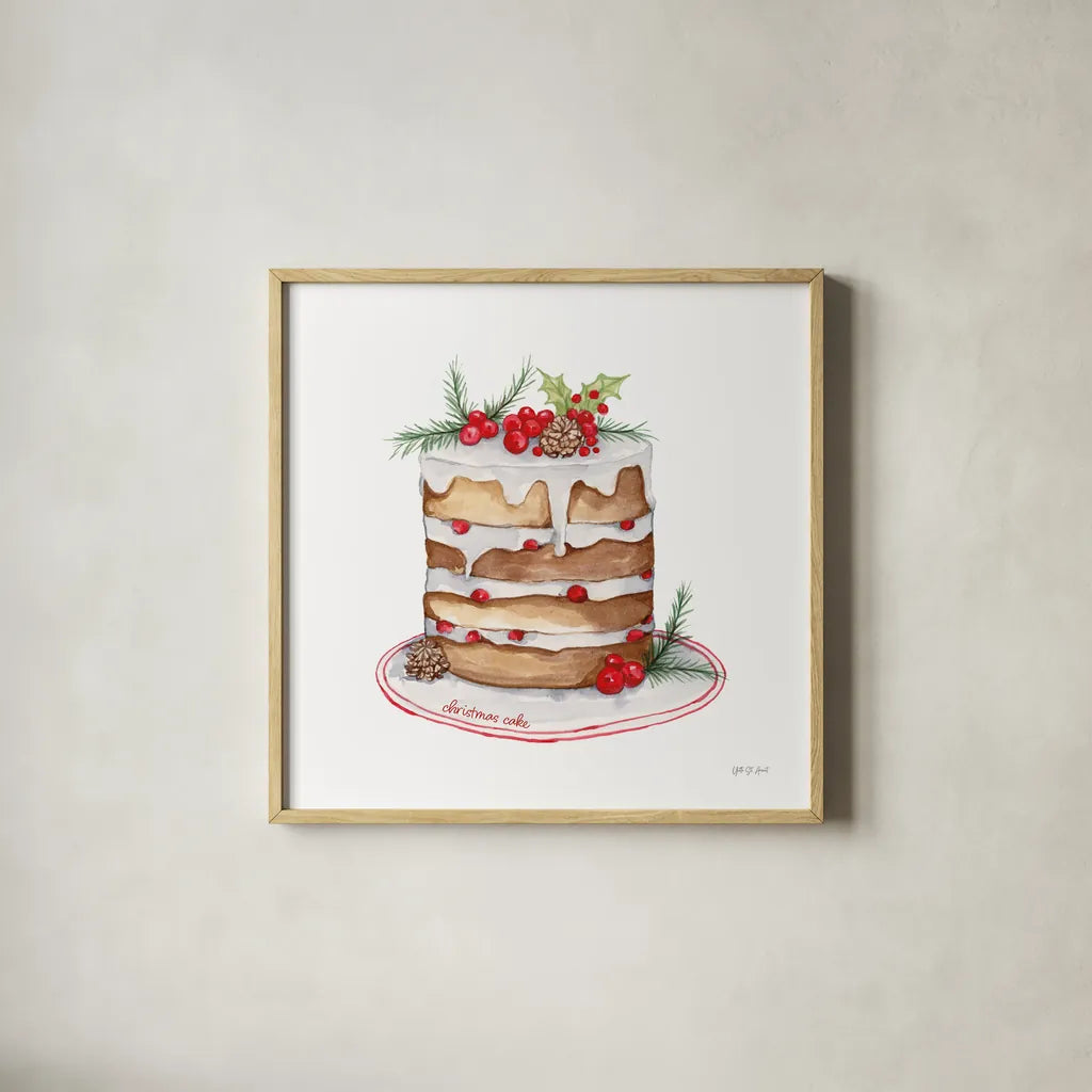 Frosted Traditions IV by Yvette St. Amant. Shown in a natural wood glass frame for a timeless modern aesthetic. Available as an archival giclee rolled canvas, fine art paper, or poster print. SKU 101606a.