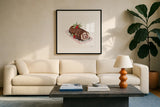 Frosted Traditions V by Yvette St. Amant. Displayed in a glass frame with matte in a clean modern living room. Available as an archival giclee rolled canvas, fine art paper, or poster print. SKU 101607a.