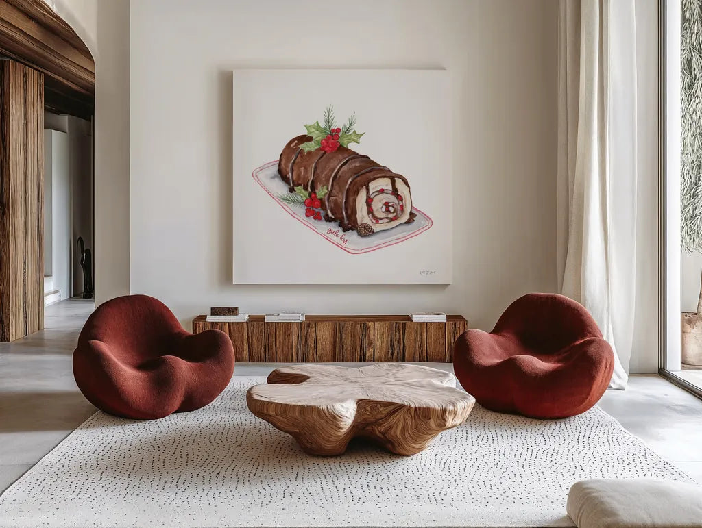 Frosted Traditions V by Yvette St. Amant. Shown as extra-large giant wall art in a modern living room. Available as an archival giclee rolled canvas, fine art paper, or poster print. SKU 101607a.