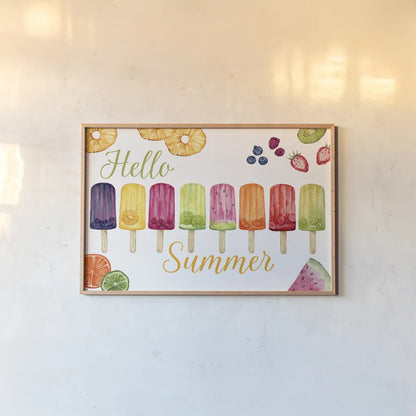 Fruity Popsicles I by Yvette St. Amant. shown as a paper print in a natural frame. Available as a archival giclee rolled canvas, fine art paper, or poster print. SKU 93508i.