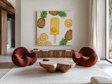Fruity Popsicles II by Yvette St. Amant. Shown as extra-large giant wall art in a modern living room. Available as an archival giclee rolled canvas, fine art paper, or poster print. SKU 93509a.