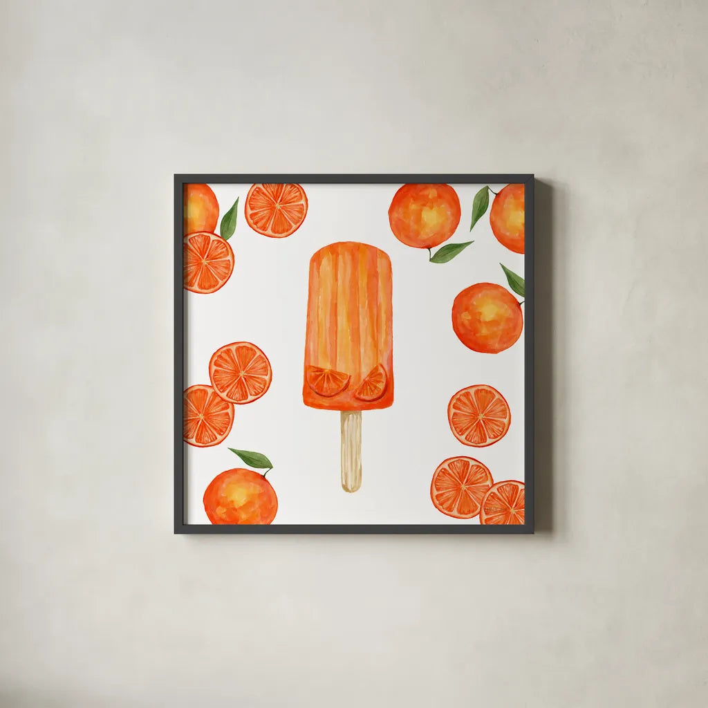 Fruity Popsicles III by Yvette St. Amant. Shown in a sleek black glass frame for a contemporary gallery look. Available as an archival giclee rolled canvas, fine art paper, or poster print. SKU 93510a.
