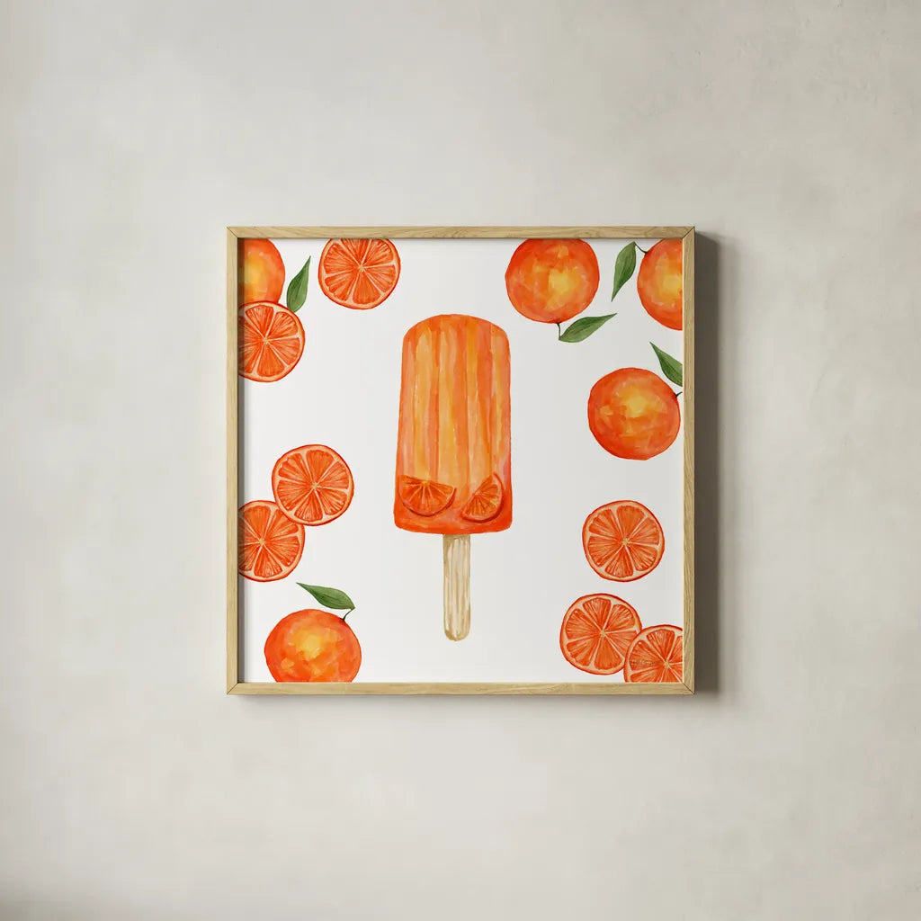 Fruity Popsicles III by Yvette St. Amant. Shown in a natural wood glass frame for a timeless modern aesthetic. Available as an archival giclee rolled canvas, fine art paper, or poster print. SKU 93510a.