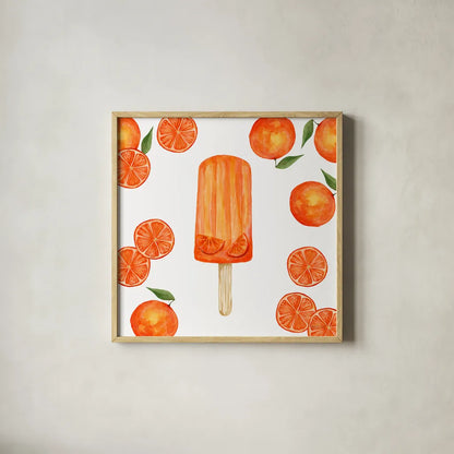 Fruity Popsicles III by Yvette St. Amant. Shown in a natural wood glass frame for a timeless modern aesthetic. Available as an archival giclee rolled canvas, fine art paper, or poster print. SKU 93510a.