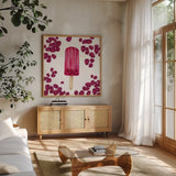 Fruity Popsicles IX by Yvette St. Amant. Shown in a natural wood frame in a cozy modern living room. Available as an archival giclee rolled canvas, fine art paper, or poster print. SKU 93516a.