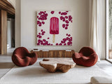 Fruity Popsicles IX by Yvette St. Amant. Shown as extra-large giant wall art in a modern living room. Available as an archival giclee rolled canvas, fine art paper, or poster print. SKU 93516a.
