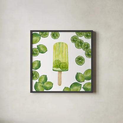 Fruity Popsicles VIII by Yvette St. Amant. Shown in a sleek black glass frame for a contemporary gallery look. Available as an archival giclee rolled canvas, fine art paper, or poster print. SKU 93515a.