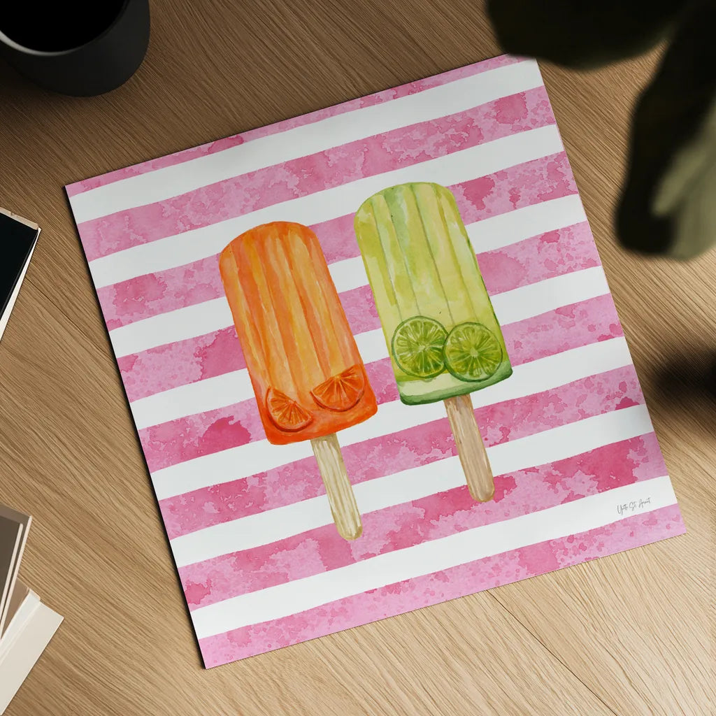 Fruity Popsicles X by Yvette St. Amant. Shown as a detailed flat fine art print, highlighting archival giclee quality. Available as an archival giclee rolled canvas, fine art paper, or poster print. SKU 93517a.