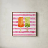 Fruity Popsicles X by Yvette St. Amant. Shown in a natural wood glass frame for a timeless modern aesthetic. Available as an archival giclee rolled canvas, fine art paper, or poster print. SKU 93517a.