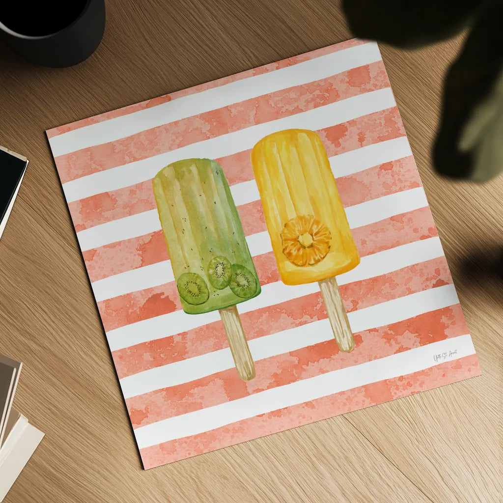 Fruity Popsicles XIII by Yvette St. Amant. Shown as a detailed flat fine art print, highlighting archival giclee quality. Available as an archival giclee rolled canvas, fine art paper, or poster print. SKU 93520a.