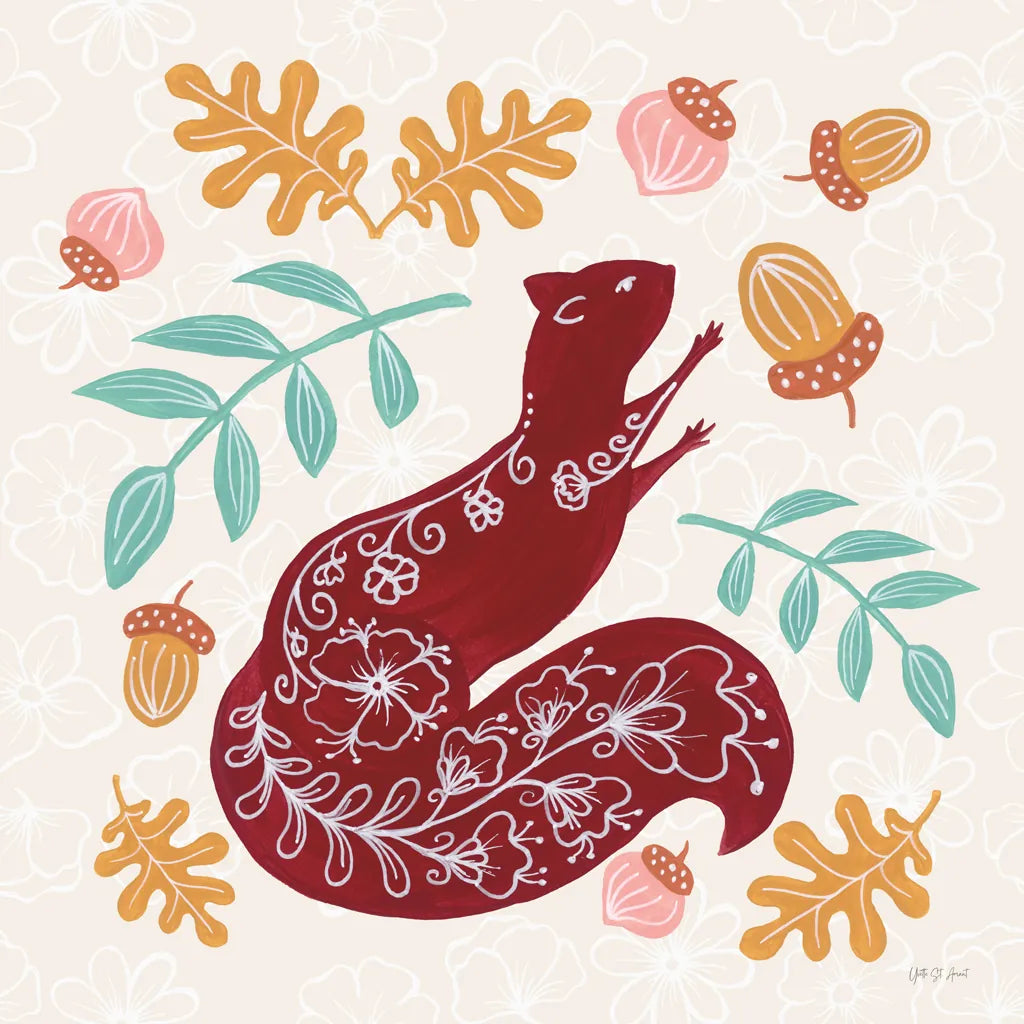 Gathering Acorns by Yvette St. Amant. SKU 91381a. Archival Giclee Fine art print for wall decor.