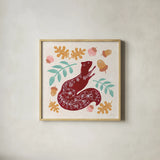 Gathering Acorns by Yvette St. Amant. Shown in a natural wood glass frame for a timeless modern aesthetic. Available as an archival giclee rolled canvas, fine art paper, or poster print. SKU 91381a.