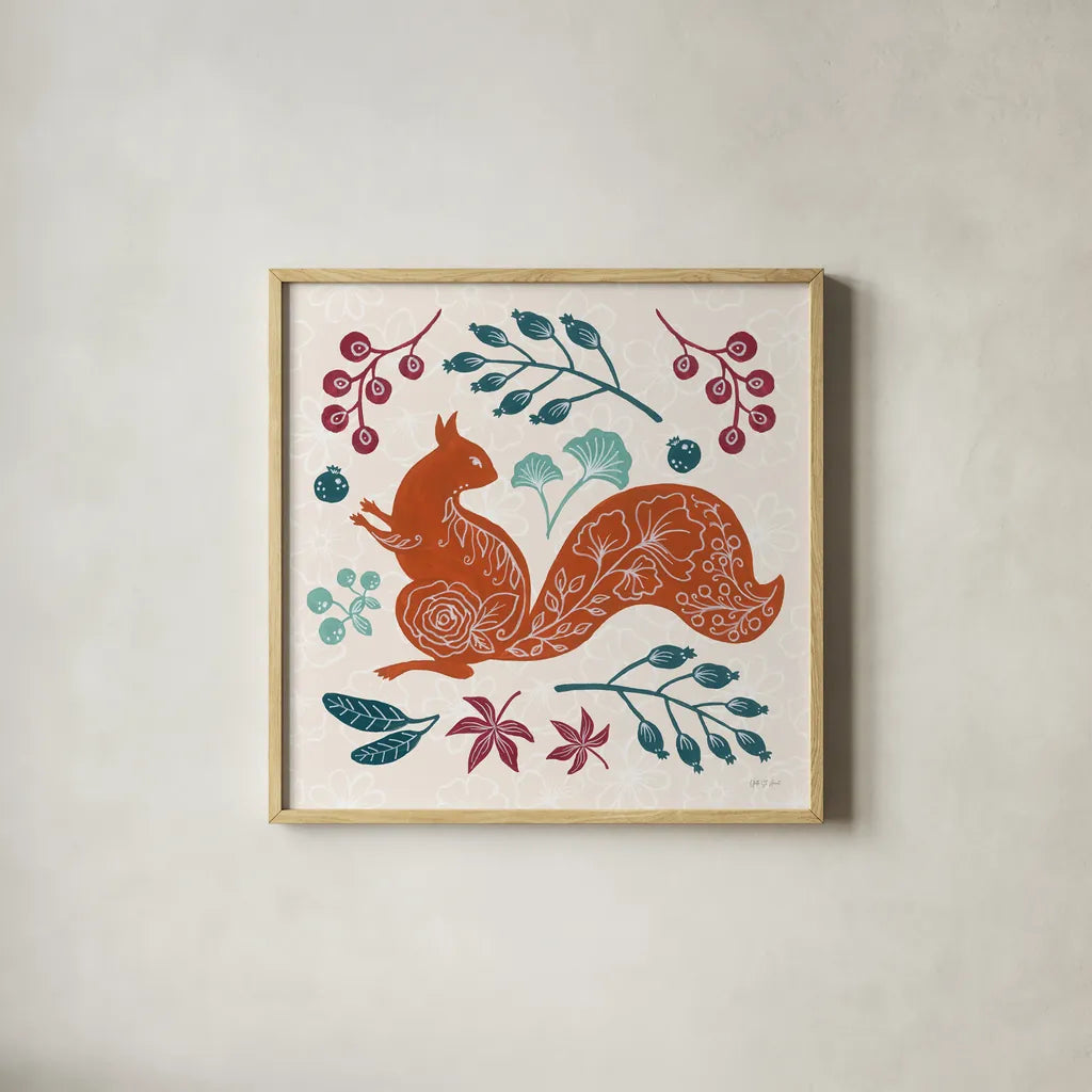 Gathering Berries by Yvette St. Amant. Shown in a natural wood glass frame for a timeless modern aesthetic. Available as an archival giclee rolled canvas, fine art paper, or poster print. SKU 91382a.