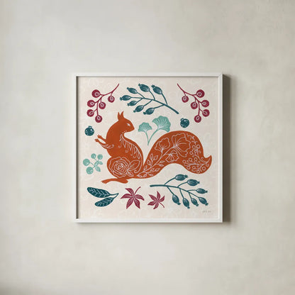 Gathering Berries by Yvette St. Amant. Shown in a crisp white glass frame for a clean and minimalist style. Available as an archival giclee rolled canvas, fine art paper, or poster print. SKU 91382a.