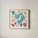 Gathering Pinecones by Yvette St. Amant. Shown in a natural wood glass frame for a timeless modern aesthetic. Available as an archival giclee rolled canvas, fine art paper, or poster print. SKU 91384a.