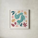 Gathering Pinecones by Yvette St. Amant. Shown in a crisp white glass frame for a clean and minimalist style. Available as an archival giclee rolled canvas, fine art paper, or poster print. SKU 91384a.