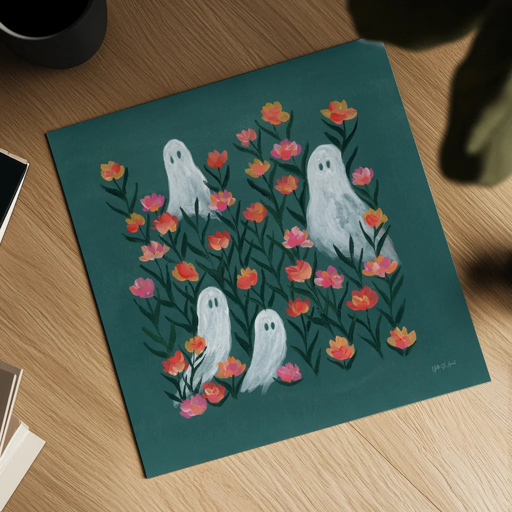 Ghosts in the Flower Patch by Yvette St. Amant. Shown as a detailed flat fine art print, highlighting archival giclee quality. Available as an archival giclee rolled canvas, fine art paper, or poster print. SKU 101161a.