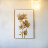 Golden Blooms I by Yvette St. Amant. shown as a paper print in a natural frame. Available as a archival giclee rolled canvas, fine art paper, or poster print. SKU 88224h.