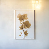 Golden Blooms I by Yvette St. Amant. shown as a paper print in a white frame. Available as a archival giclee rolled canvas, fine art paper, or poster print. SKU 88224h.